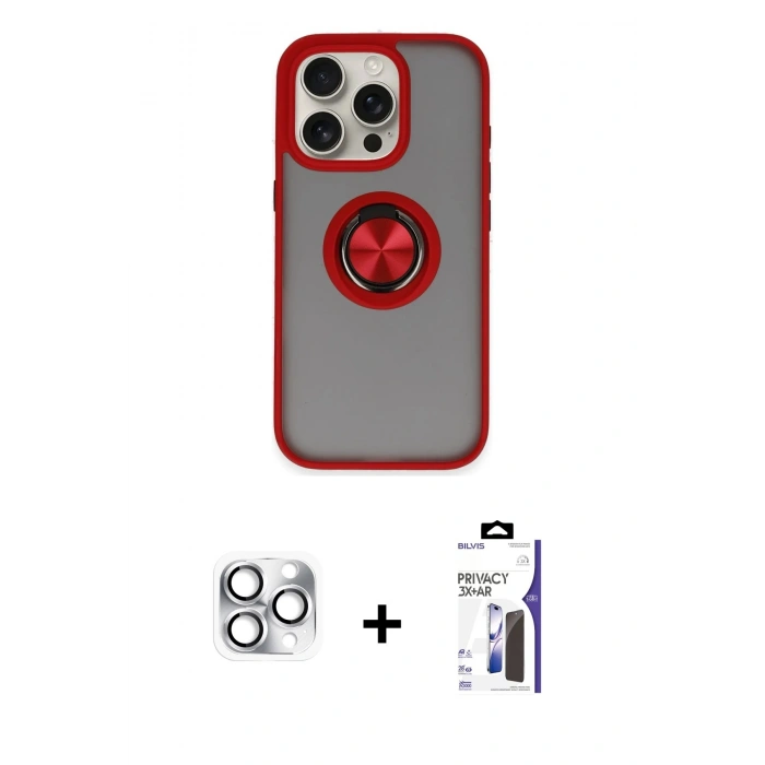 MARSİLYAN™- iPhone 16 Pro Max Kılıf Yörünge Çizgi - Siyah Bilvis 3X AR Hayalet Cam Ekran Koruyucu + Pers Alüminyum Kamera Lens - GS