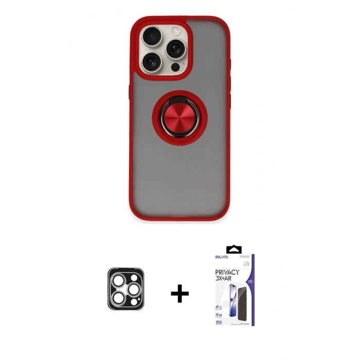 MARSİLYAN™- iPhone 16 Pro Max Kılıf Yörünge Çizgi - Siyah Bilvis 3X AR Hayalet Cam Ekran Koruyucu + PVD Metal Kamera Lens - GS
