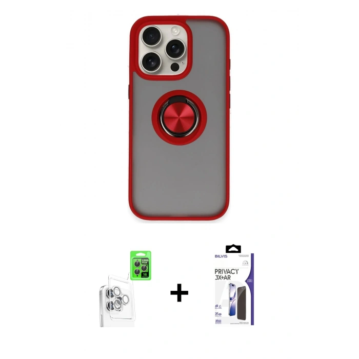 MARSİLYAN™- iPhone 16 Pro Max Kılıf Yörünge Çizgi - Siyah Bilvis 3X AR Hayalet Cam Ekran Koruyucu + Raze Metal Kamera Lens - BZ
