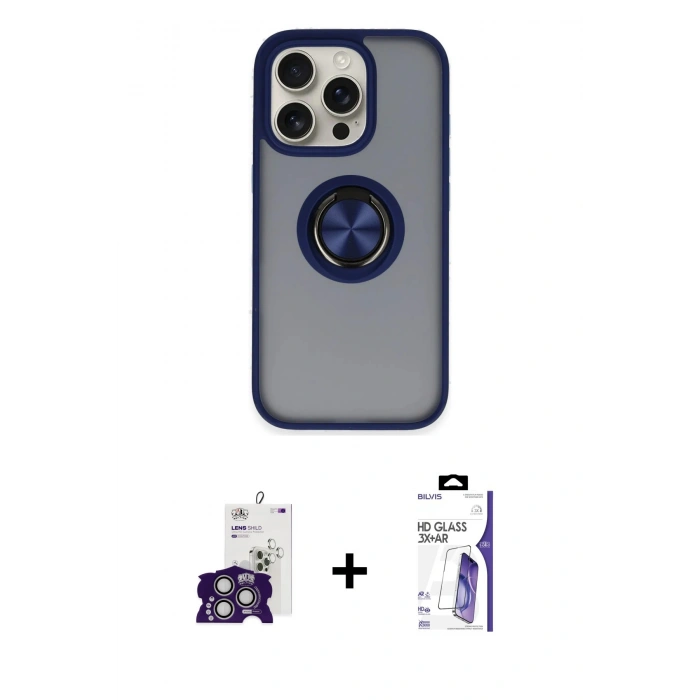 MARSİLYAN™- iPhone 16 Pro Max Kılıf Yörünge Çizgi - Siyah Bilvis 3X AR HD Cam Ekran Koruyucu + Bilvis Titan Kamera Lens - GS