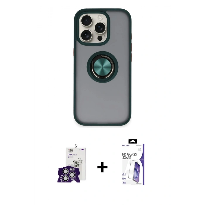 MARSİLYAN™- iPhone 16 Pro Max Kılıf Yörünge Çizgi - Siyah Bilvis 3X AR HD Cam Ekran Koruyucu + Bilvis Titan Kamera Lens - GS