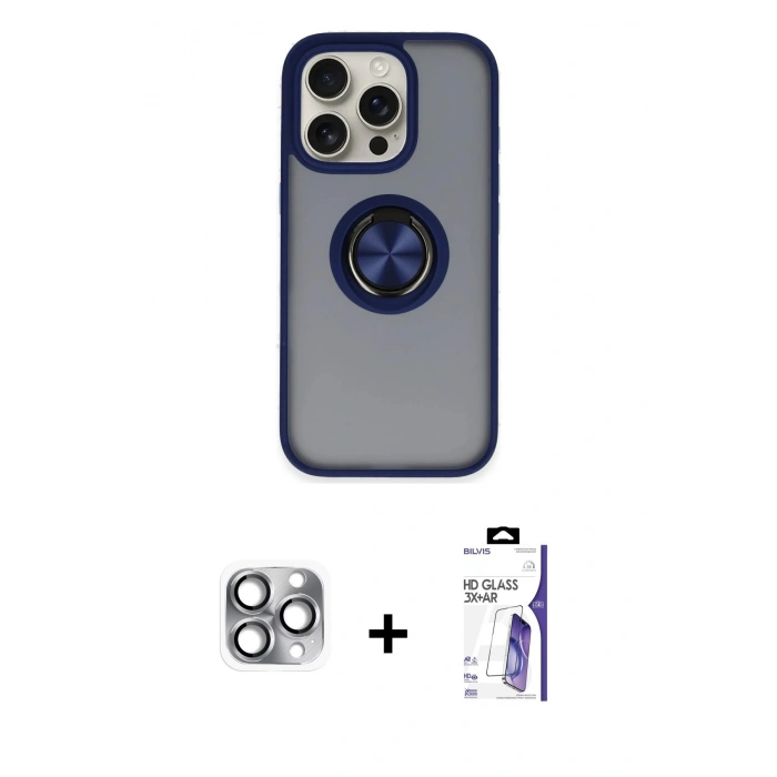 MARSİLYAN™- iPhone 16 Pro Max Kılıf Yörünge Çizgi - Siyah Bilvis 3X AR HD Cam Ekran Koruyucu + Pers Alüminyum Kamera Lens - GI