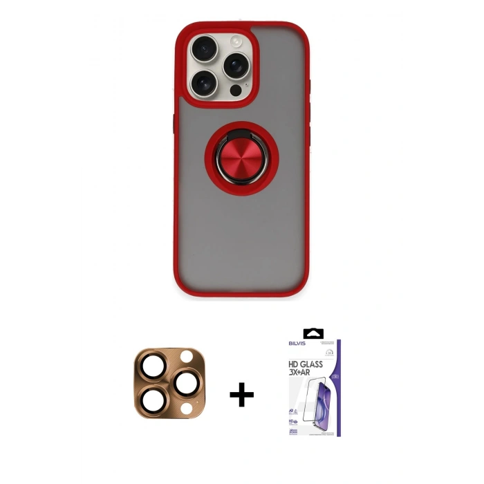 MARSİLYAN™- iPhone 16 Pro Max Kılıf Yörünge Çizgi - Siyah Bilvis 3X AR HD Cam Ekran Koruyucu + Pers Alüminyum Kamera Lens - CLTM