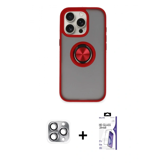 MARSİLYAN™- iPhone 16 Pro Max Kılıf Yörünge Çizgi - Siyah Bilvis 3X AR HD Cam Ekran Koruyucu + Pers Alüminyum Kamera Lens - GI