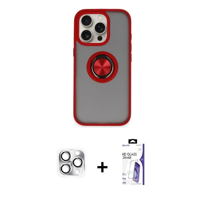 MARSİLYAN™- iPhone 16 Pro Max Kılıf Yörünge Çizgi - Siyah Bilvis 3X AR HD Cam Ekran Koruyucu + Pers Alüminyum Kamera Lens - GS
