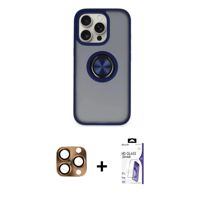 MARSİLYAN™- iPhone 16 Pro Max Kılıf Yörünge Çizgi - Siyah Bilvis 3X AR HD Cam Ekran Koruyucu + Pers Alüminyum Kamera Lens - CLTM