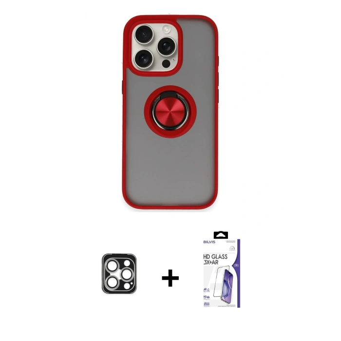 MARSİLYAN™- iPhone 16 Pro Max Kılıf Yörünge Çizgi - Siyah Bilvis 3X AR HD Cam Ekran Koruyucu + PVD Metal Kamera Lens - GS