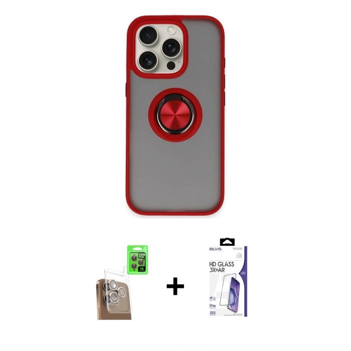 MARSİLYAN™- iPhone 16 Pro Max Kılıf Yörünge Çizgi - Siyah Bilvis 3X AR HD Cam Ekran Koruyucu + Raze Metal Kamera Lens - CLTM