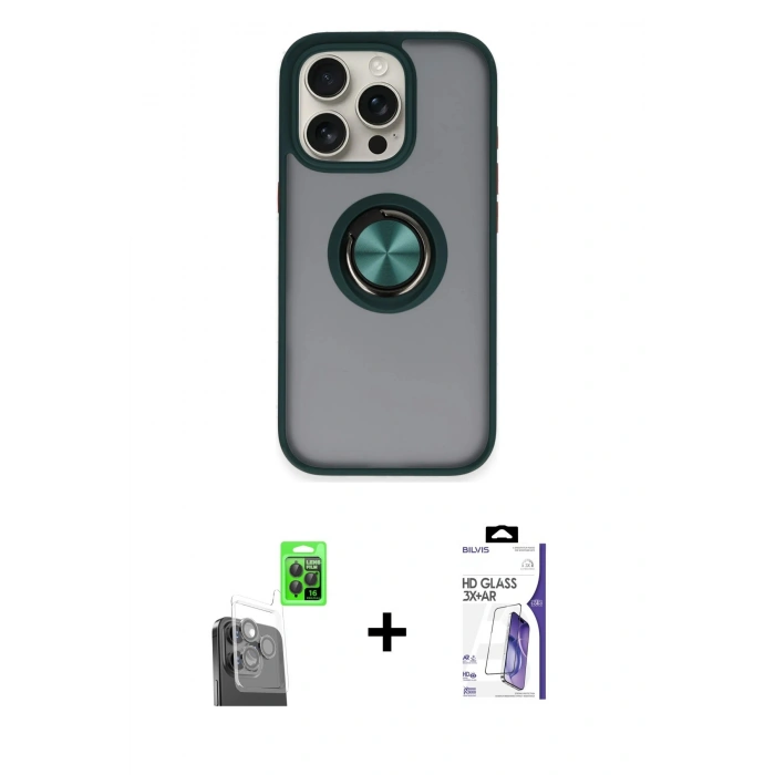 MARSİLYAN™- iPhone 16 Pro Max Kılıf Yörünge Çizgi - Siyah Bilvis 3X AR HD Cam Ekran Koruyucu + Raze Metal Kamera Lens - SH