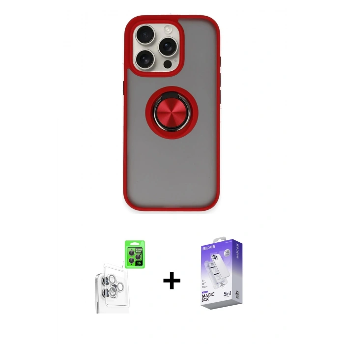 MARSİLYAN™- iPhone 16 Pro Max Kılıf Yörünge Çizgi - Siyah Bilvis 5in1 3D Magic Cam Ekran Koruyucu + Raze Metal Kamera Lens - BZ