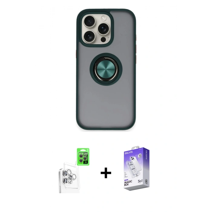 MARSİLYAN™- iPhone 16 Pro Max Kılıf Yörünge Çizgi - Siyah Bilvis 5in1 3D Magic Cam Ekran Koruyucu + Raze Metal Kamera Lens - BZ