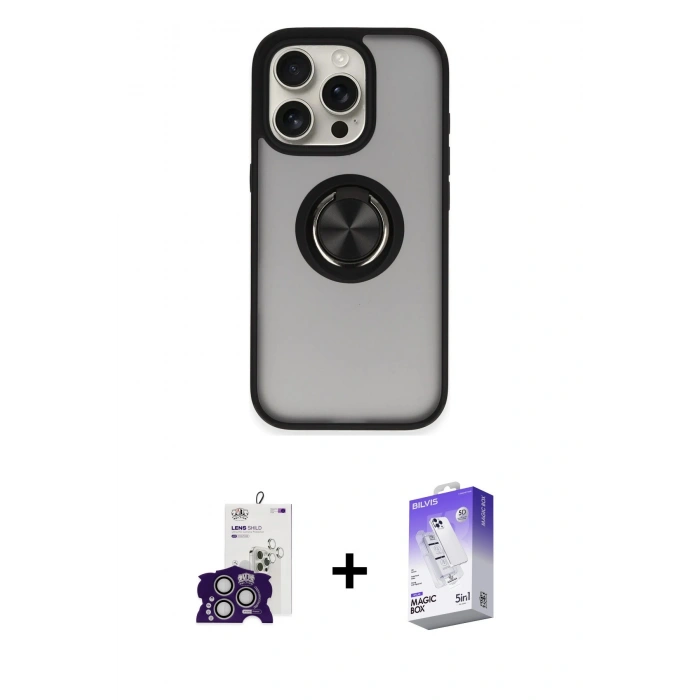 MARSİLYAN™- iPhone 16 Pro Max Kılıf Yörünge Çizgi - Siyah Bilvis 5in1 3D Magic Cam Ekran Koruyucu + Bilvis Titan Kamera Lens - GS