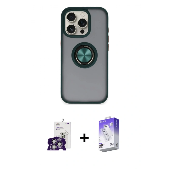 MARSİLYAN™- iPhone 16 Pro Max Kılıf Yörünge Çizgi - Siyah Bilvis 5in1 3D Magic Cam Ekran Koruyucu + Bilvis Titan Kamera Lens - GS
