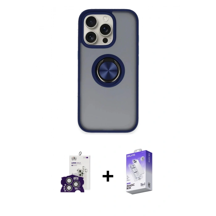 MARSİLYAN™- iPhone 16 Pro Max Kılıf Yörünge Çizgi - Siyah Bilvis 5in1 3D Magic Cam Ekran Koruyucu + Bilvis Titan Kamera Lens - GS