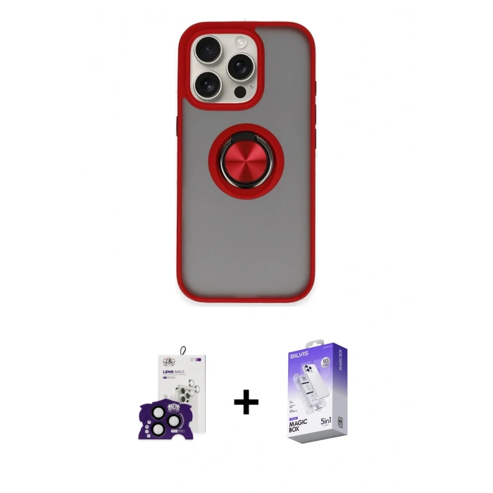 MARSİLYAN™- iPhone 16 Pro Max Kılıf Yörünge Çizgi - Siyah Bilvis 5in1 3D Magic Cam Ekran Koruyucu + Bilvis Titan Kamera Lens - SH