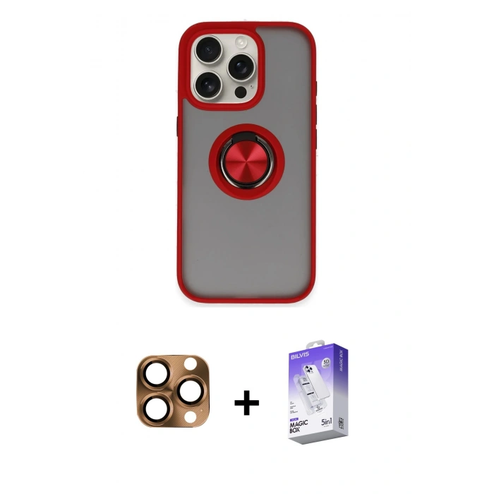 MARSİLYAN™- iPhone 16 Pro Max Kılıf Yörünge Çizgi - Siyah Bilvis 5in1 3D Magic Cam Ekran Koruyucu + Pers Alüminyum Kamera Lens - CLTM