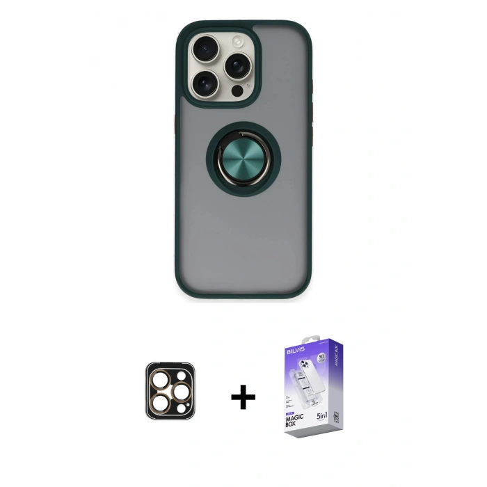 MARSİLYAN™- iPhone 16 Pro Max Kılıf Yörünge Çizgi - Siyah Bilvis 5in1 3D Magic Cam Ekran Koruyucu + PVD Metal Kamera Lens - GD