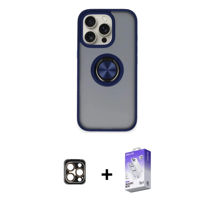 MARSİLYAN™- iPhone 16 Pro Max Kılıf Yörünge Çizgi - Siyah Bilvis 5in1 3D Magic Cam Ekran Koruyucu + PVD Metal Kamera Lens - GD