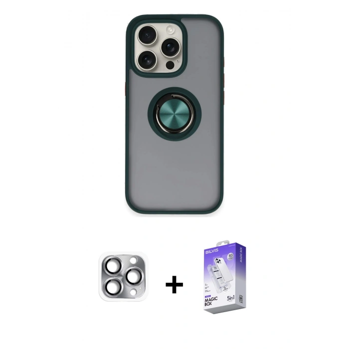 MARSİLYAN™- iPhone 16 Pro Max Kılıf Yörünge Çizgi - Siyah Bilvis 5in1 3D Magic Cam Ekran Koruyucu + Pers Alüminyum Kamera Lens - GI