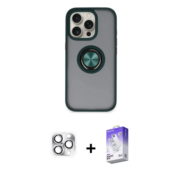 MARSİLYAN™- iPhone 16 Pro Max Kılıf Yörünge Çizgi - Siyah Bilvis 5in1 3D Magic Cam Ekran Koruyucu + Pers Alüminyum Kamera Lens - GS