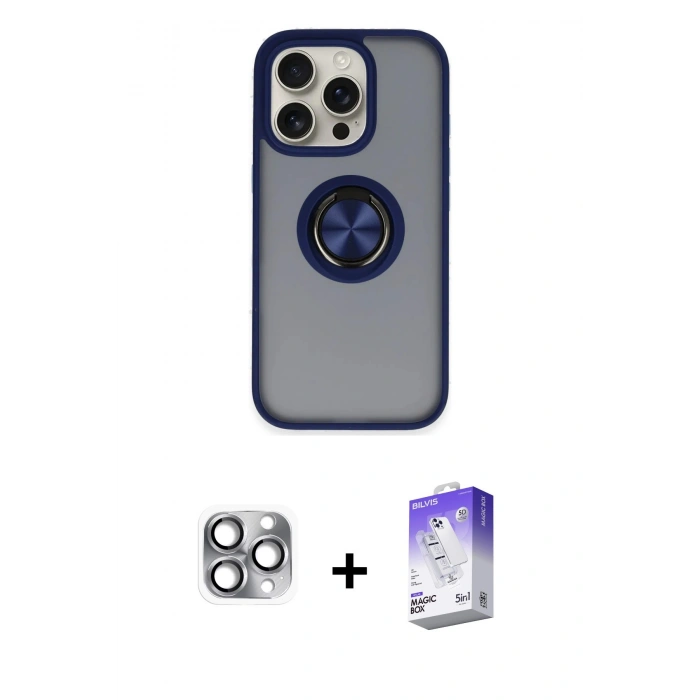 MARSİLYAN™- iPhone 16 Pro Max Kılıf Yörünge Çizgi - Siyah Bilvis 5in1 3D Magic Cam Ekran Koruyucu + Pers Alüminyum Kamera Lens - GI