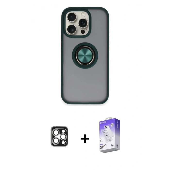 MARSİLYAN™- iPhone 16 Pro Max Kılıf Yörünge Çizgi - Siyah Bilvis 5in1 3D Magic Cam Ekran Koruyucu + PVD Metal Kamera Lens - GS