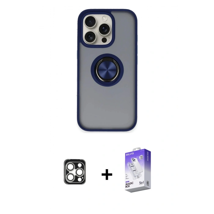 MARSİLYAN™- iPhone 16 Pro Max Kılıf Yörünge Çizgi - Siyah Bilvis 5in1 3D Magic Cam Ekran Koruyucu + PVD Metal Kamera Lens - GS