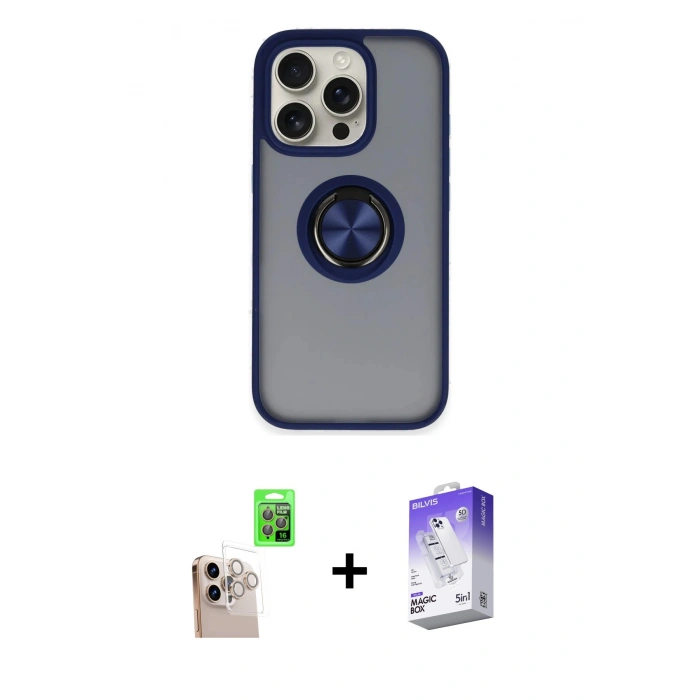 MARSİLYAN™- iPhone 16 Pro Max Kılıf Yörünge Çizgi - Siyah Bilvis 5in1 3D Magic Cam Ekran Koruyucu + Raze Metal Kamera Lens - NLGY