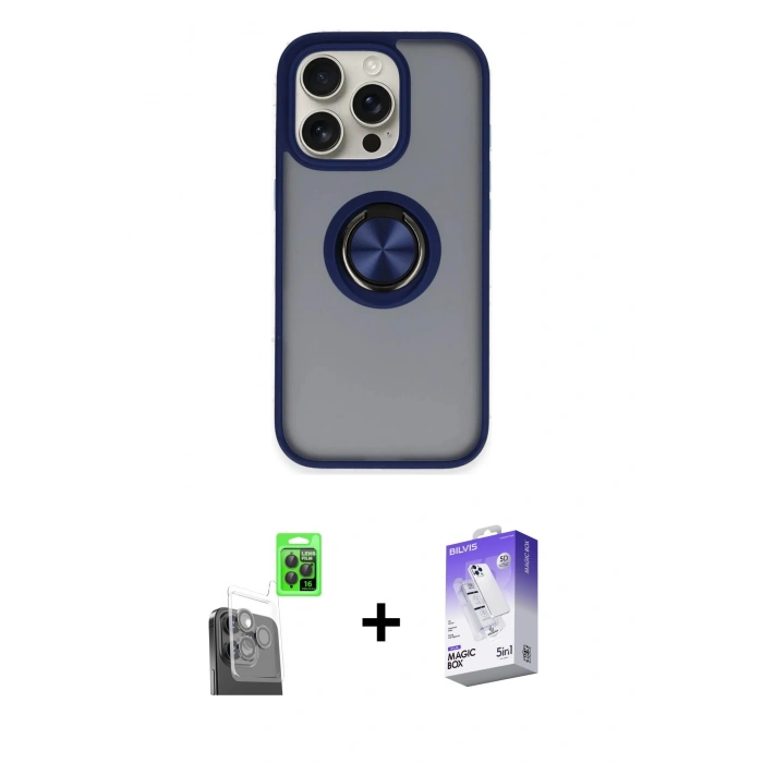 MARSİLYAN™- iPhone 16 Pro Max Kılıf Yörünge Çizgi - Siyah Bilvis 5in1 3D Magic Cam Ekran Koruyucu + Raze Metal Kamera Lens - SH