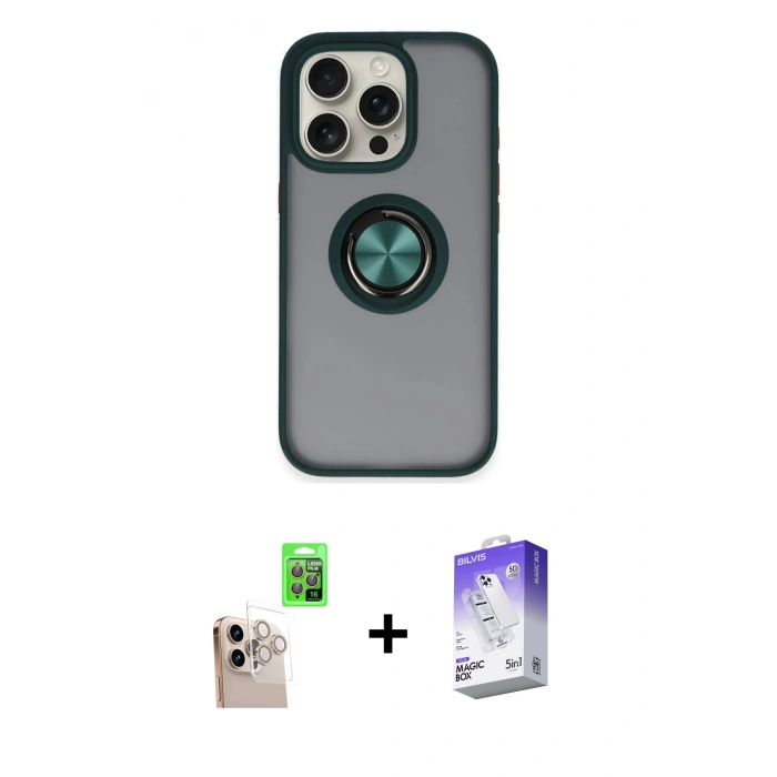 MARSİLYAN™- iPhone 16 Pro Max Kılıf Yörünge Çizgi - Siyah Bilvis 5in1 3D Magic Cam Ekran Koruyucu + Raze Metal Kamera Lens - NLGY