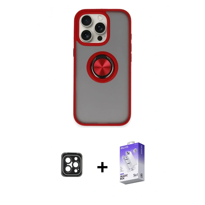 MARSİLYAN™- iPhone 16 Pro Max Kılıf Yörünge Çizgi - Siyah Bilvis 5in1 3D Magic Cam Ekran Koruyucu + PVD Metal Kamera Lens - SH