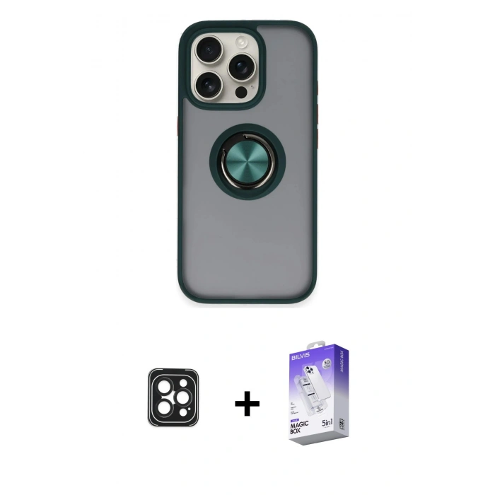 MARSİLYAN™- iPhone 16 Pro Max Kılıf Yörünge Çizgi - Siyah Bilvis 5in1 3D Magic Cam Ekran Koruyucu + PVD Metal Kamera Lens - SH