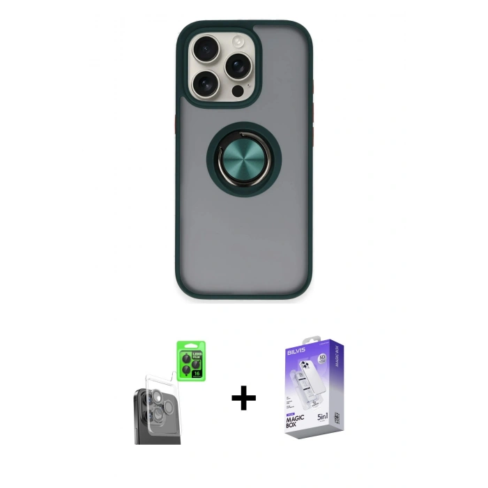 MARSİLYAN™- iPhone 16 Pro Max Kılıf Yörünge Çizgi - Siyah Bilvis 5in1 3D Magic Cam Ekran Koruyucu + Raze Metal Kamera Lens - SH