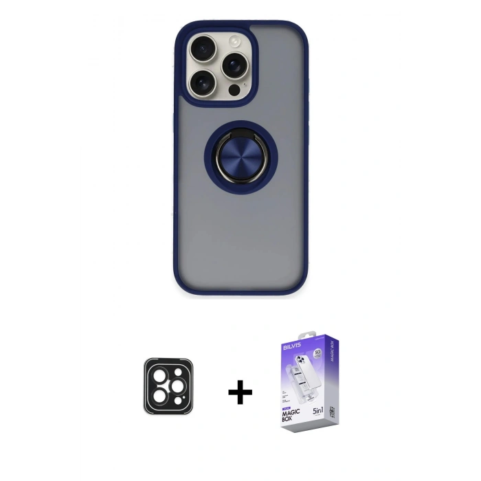 MARSİLYAN™- iPhone 16 Pro Max Kılıf Yörünge Çizgi - Siyah Bilvis 5in1 3D Magic Cam Ekran Koruyucu + PVD Metal Kamera Lens - SH