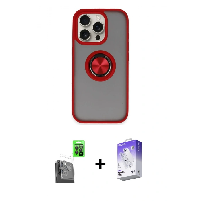 MARSİLYAN™- iPhone 16 Pro Max Kılıf Yörünge Çizgi - Siyah Bilvis 5in1 3D Magic Cam Ekran Koruyucu + Raze Metal Kamera Lens - SH
