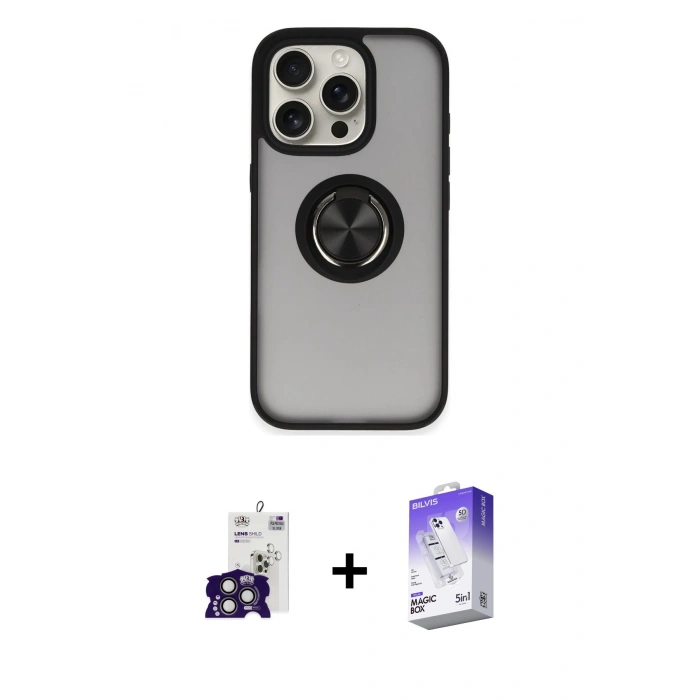 MARSİLYAN™- iPhone 16 Pro Max Kılıf Yörünge Çizgi - Siyah Bilvis 5in1 3D Magic Cam Ekran Koruyucu + Titanyum Gri Bilvis Titan Kamera Lens