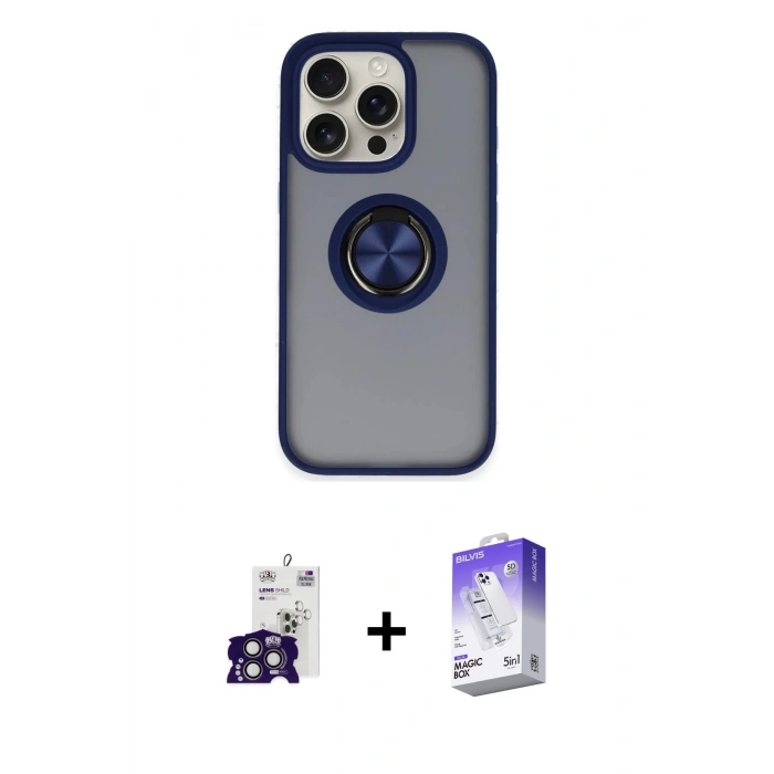 MARSİLYAN™- iPhone 16 Pro Max Kılıf Yörünge Çizgi - Siyah Bilvis 5in1 3D Magic Cam Ekran Koruyucu + Titanyum Gri Bilvis Titan Kamera Lens