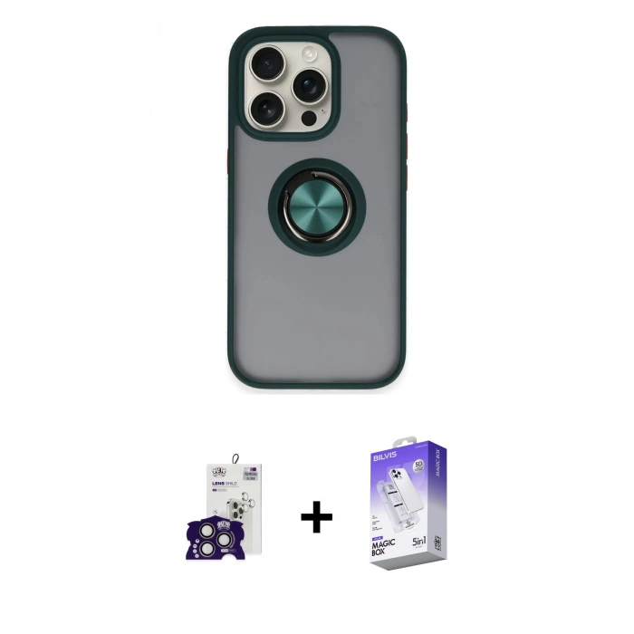 MARSİLYAN™- iPhone 16 Pro Max Kılıf Yörünge Çizgi - Siyah Bilvis 5in1 3D Magic Cam Ekran Koruyucu + Titanyum Gri Bilvis Titan Kamera Lens