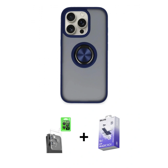 MARSİLYAN™- iPhone 16 Pro Max Kılıf Yörünge Çizgi - Siyah Bilvis 5in1 5D Magic Hayalet Cam Ekran Koruyucu + Raze Metal Kamera Lens - SH