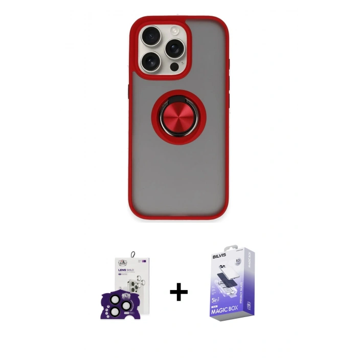 MARSİLYAN™- iPhone 16 Pro Max Kılıf Yörünge Çizgi - Siyah Bilvis 5in1 5D Magic Hayalet Cam Ekran Koruyucu + Bilvis Titan Kamera Lens - SH