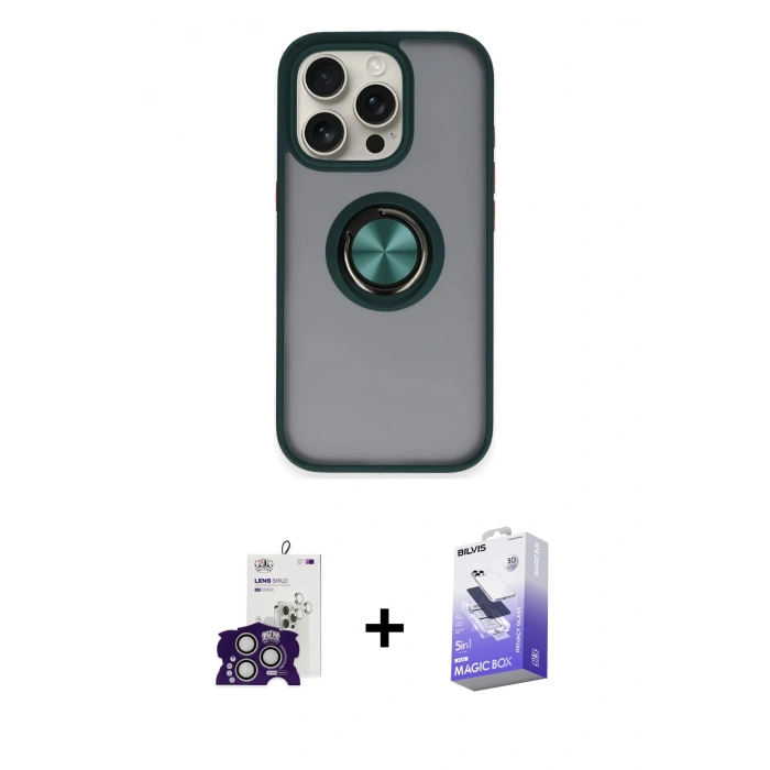 MARSİLYAN™- iPhone 16 Pro Max Kılıf Yörünge Çizgi - Siyah Bilvis 5in1 5D Magic Hayalet Cam Ekran Koruyucu + Bilvis Titan Kamera Lens - GS