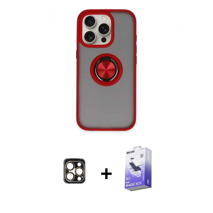 MARSİLYAN™- iPhone 16 Pro Max Kılıf Yörünge Çizgi - Siyah Bilvis 5in1 5D Magic Hayalet Cam Ekran Koruyucu + PVD Metal Kamera Lens - GD