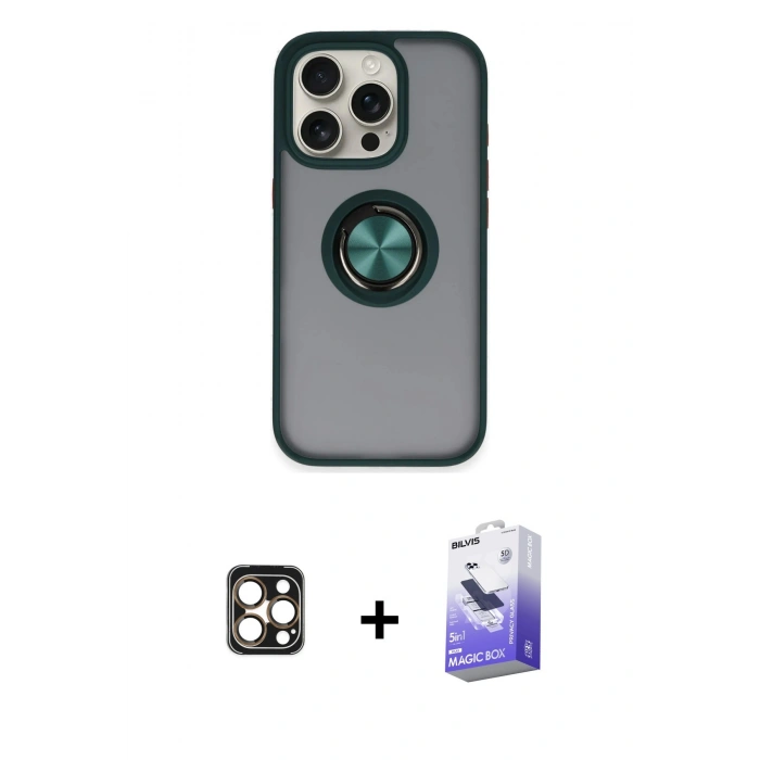 MARSİLYAN™- iPhone 16 Pro Max Kılıf Yörünge Çizgi - Siyah Bilvis 5in1 5D Magic Hayalet Cam Ekran Koruyucu + PVD Metal Kamera Lens - GD