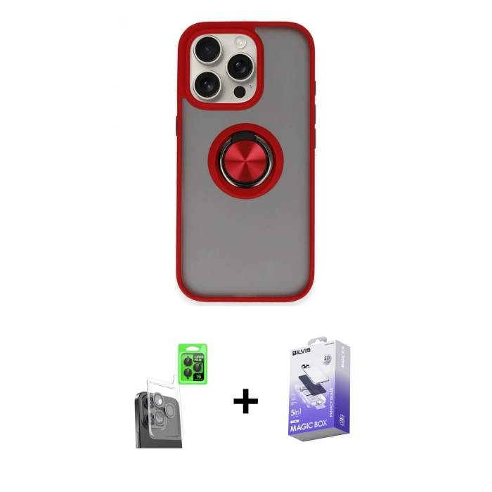 MARSİLYAN™- iPhone 16 Pro Max Kılıf Yörünge Çizgi - Siyah Bilvis 5in1 5D Magic Hayalet Cam Ekran Koruyucu + Raze Metal Kamera Lens - SH