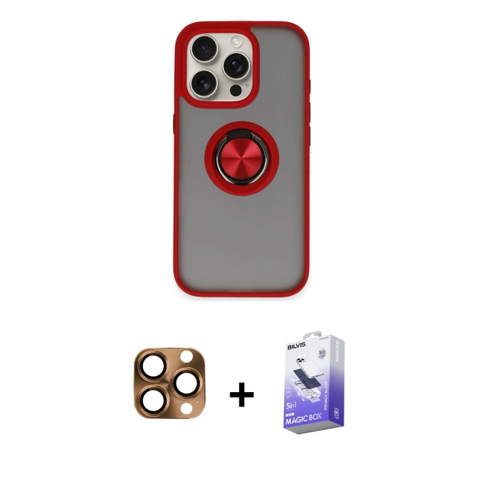 MARSİLYAN™- iPhone 16 Pro Max Kılıf Yörünge Çizgi - Siyah Bilvis 5in1 5D Magic Hayalet Cam Ekran Koruyucu + Pers Alüminyum Kamera Lens - CLTM