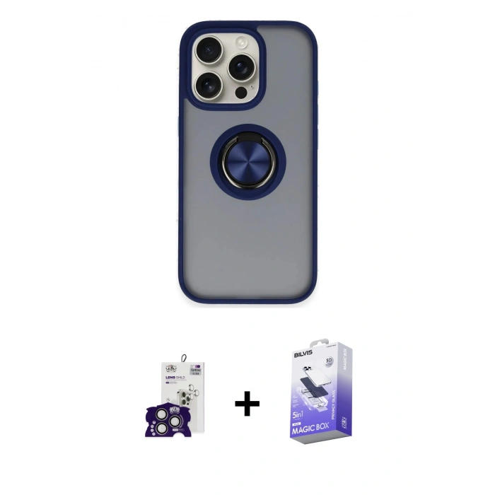 MARSİLYAN™- iPhone 16 Pro Max Kılıf Yörünge Çizgi - Siyah Bilvis 5in1 5D Magic Hayalet Cam Ekran Koruyucu + Bilvis Titan Kamera Lens - TMGI