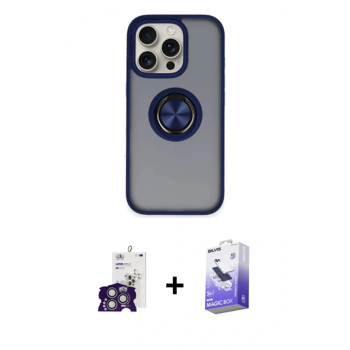 MARSİLYAN™- iPhone 16 Pro Max Kılıf Yörünge Çizgi - Siyah Bilvis 5in1 5D Magic Hayalet Cam Ekran Koruyucu + Bilvis Titan Kamera Lens - GS