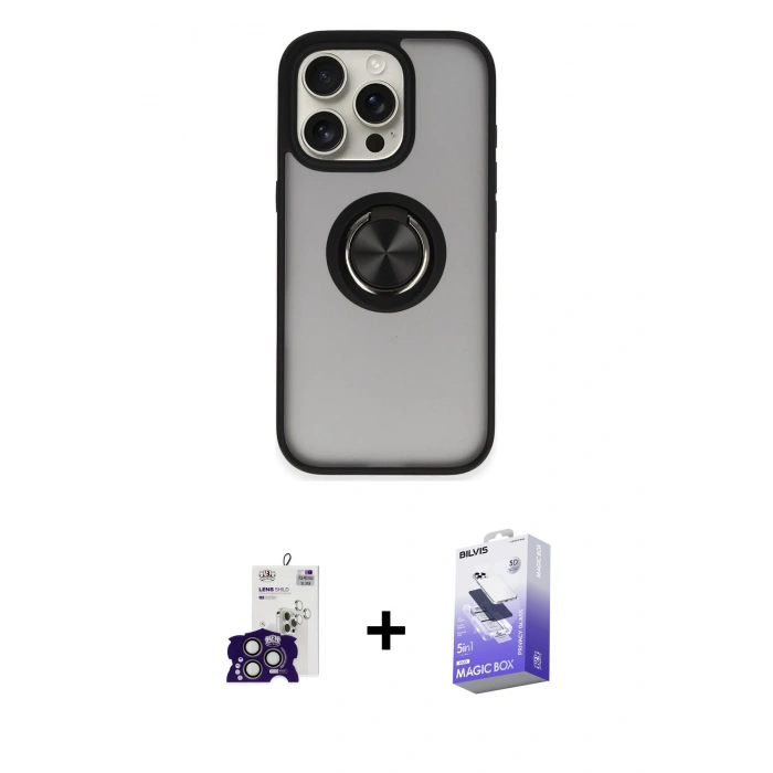 MARSİLYAN™- iPhone 16 Pro Max Kılıf Yörünge Çizgi - Siyah Bilvis 5in1 5D Magic Hayalet Cam Ekran Koruyucu + Bilvis Titan Kamera Lens - TMGI