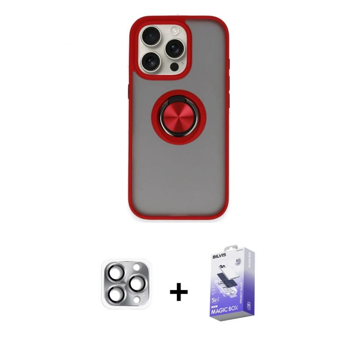 MARSİLYAN™- iPhone 16 Pro Max Kılıf Yörünge Çizgi - Siyah Bilvis 5in1 5D Magic Hayalet Cam Ekran Koruyucu + Pers Alüminyum Kamera Lens - GI