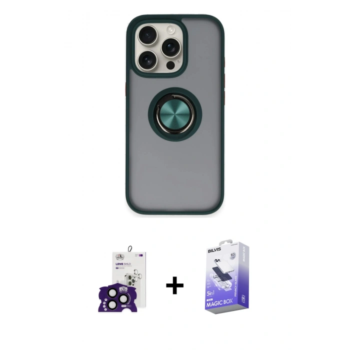 MARSİLYAN™- iPhone 16 Pro Max Kılıf Yörünge Çizgi - Siyah Bilvis 5in1 5D Magic Hayalet Cam Ekran Koruyucu + Bilvis Titan Kamera Lens - SH